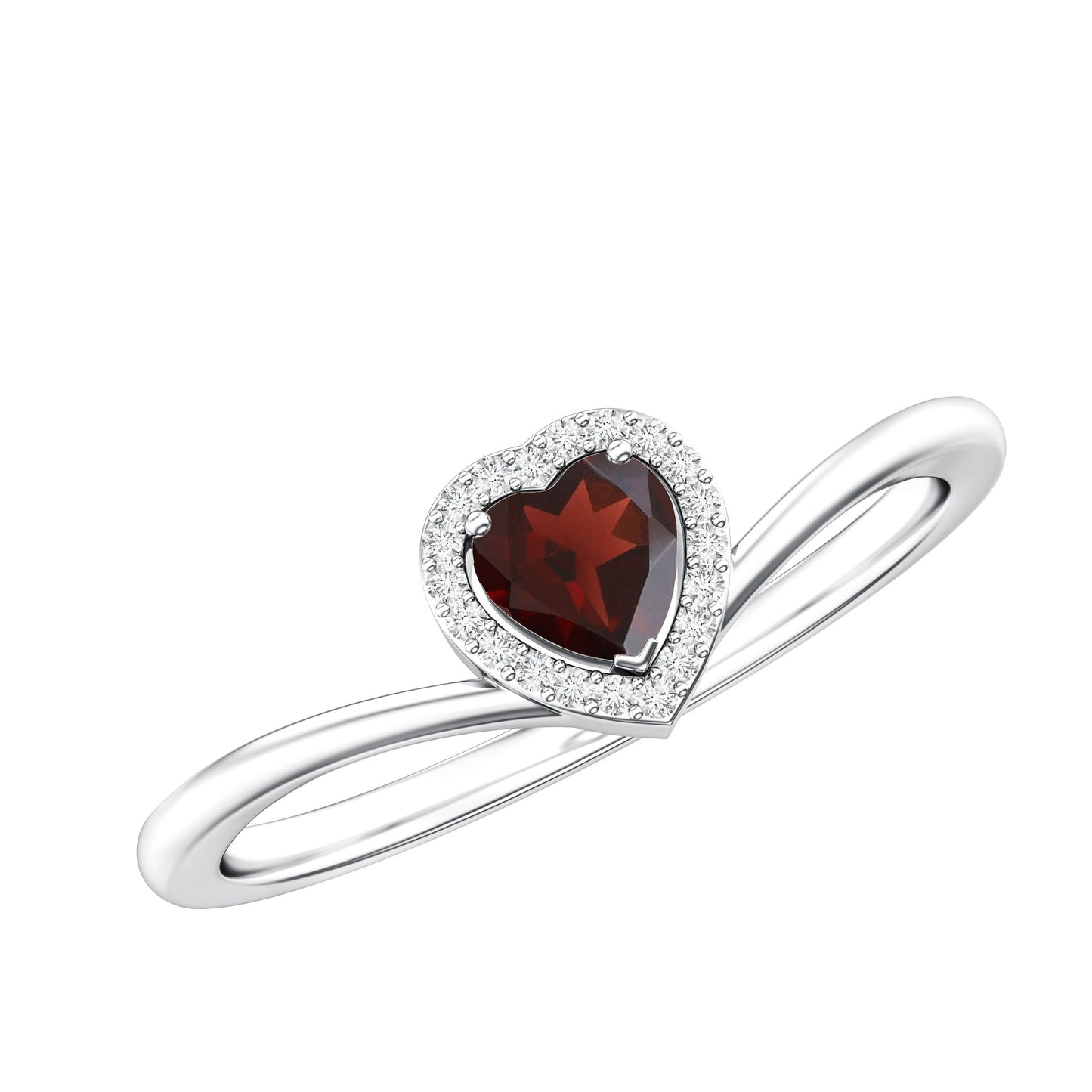 Certified Real Garnet Heart Promise Ring with Diamond Halo