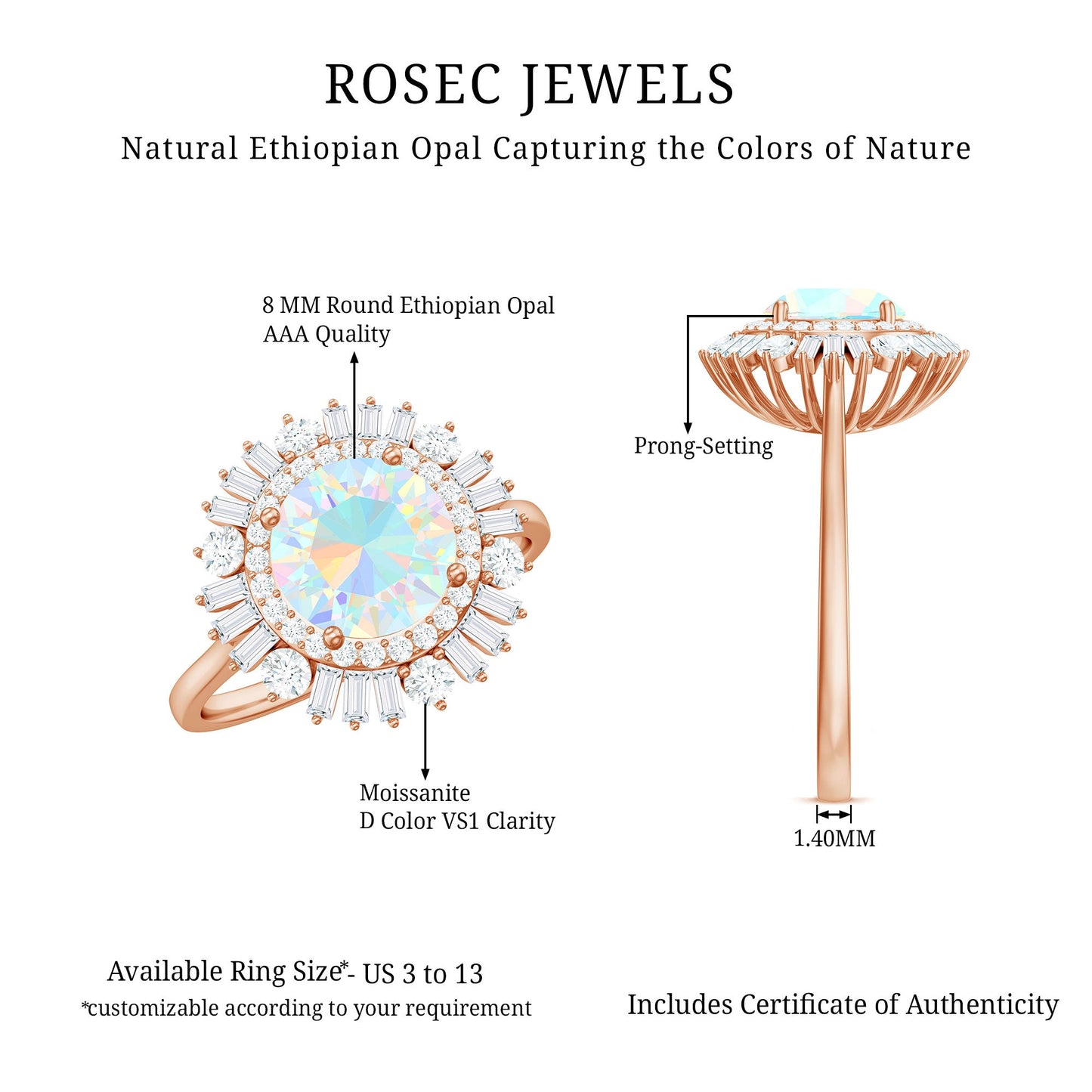 Natural 2 Carat Ethiopian Opal Double Halo Engagement Ring with Certificate
