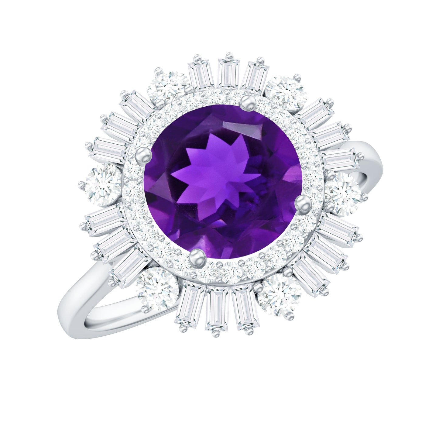 Natural 1.2 Carat Amethyst Statement Engagement Ring with Moissanite Double Halo