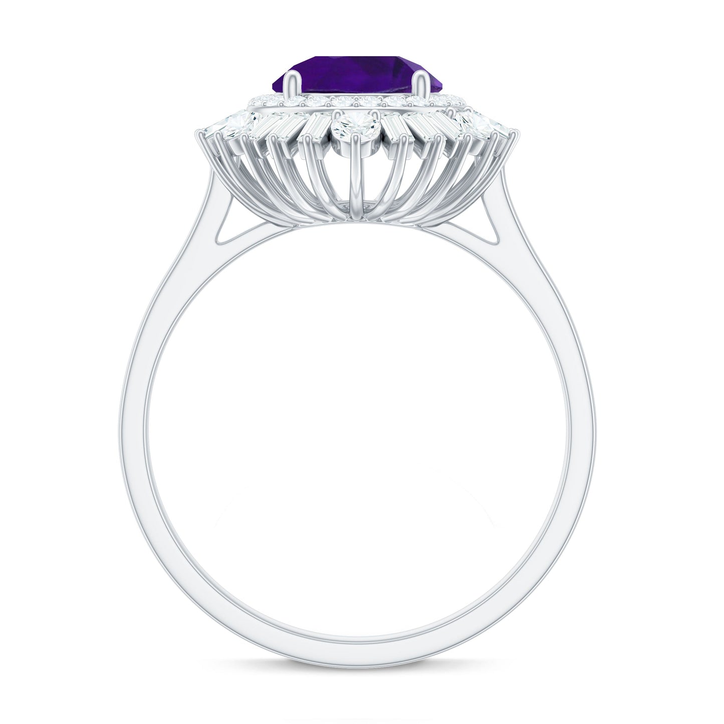 Natural 1.2 Carat Amethyst Statement Engagement Ring with Moissanite Double Halo