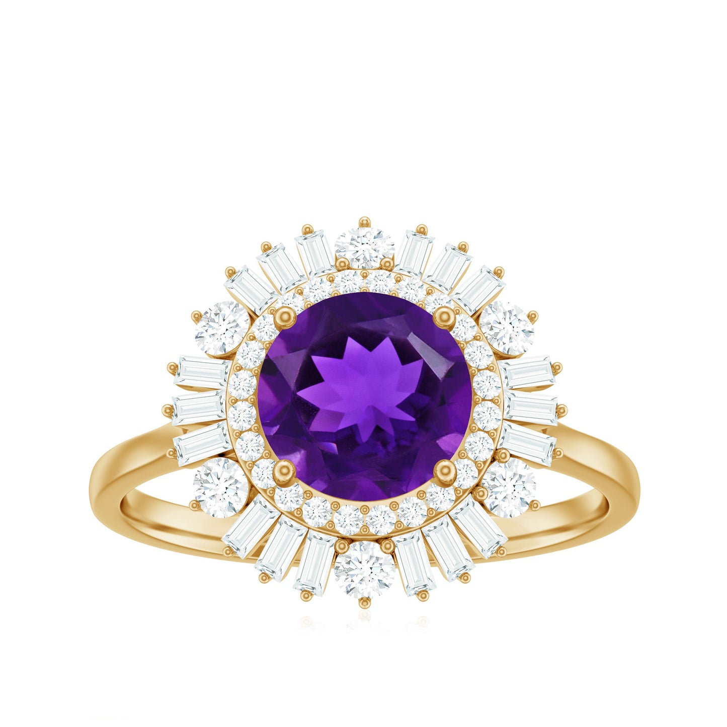 Natural 1.2 Carat Amethyst Statement Engagement Ring with Moissanite Double Halo