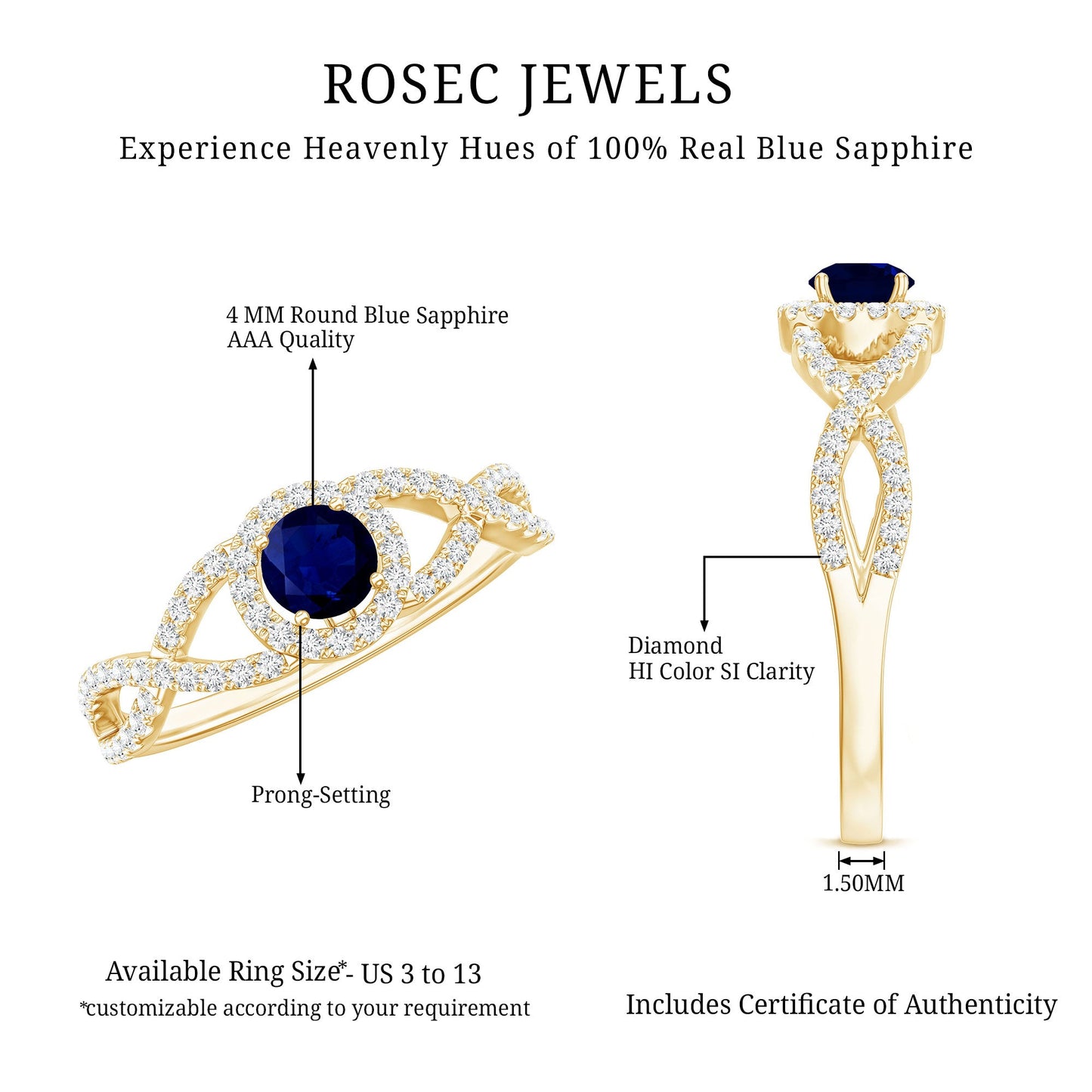 Criss Cross Shank Blue Sapphire and Diamond Halo Engagement Ring