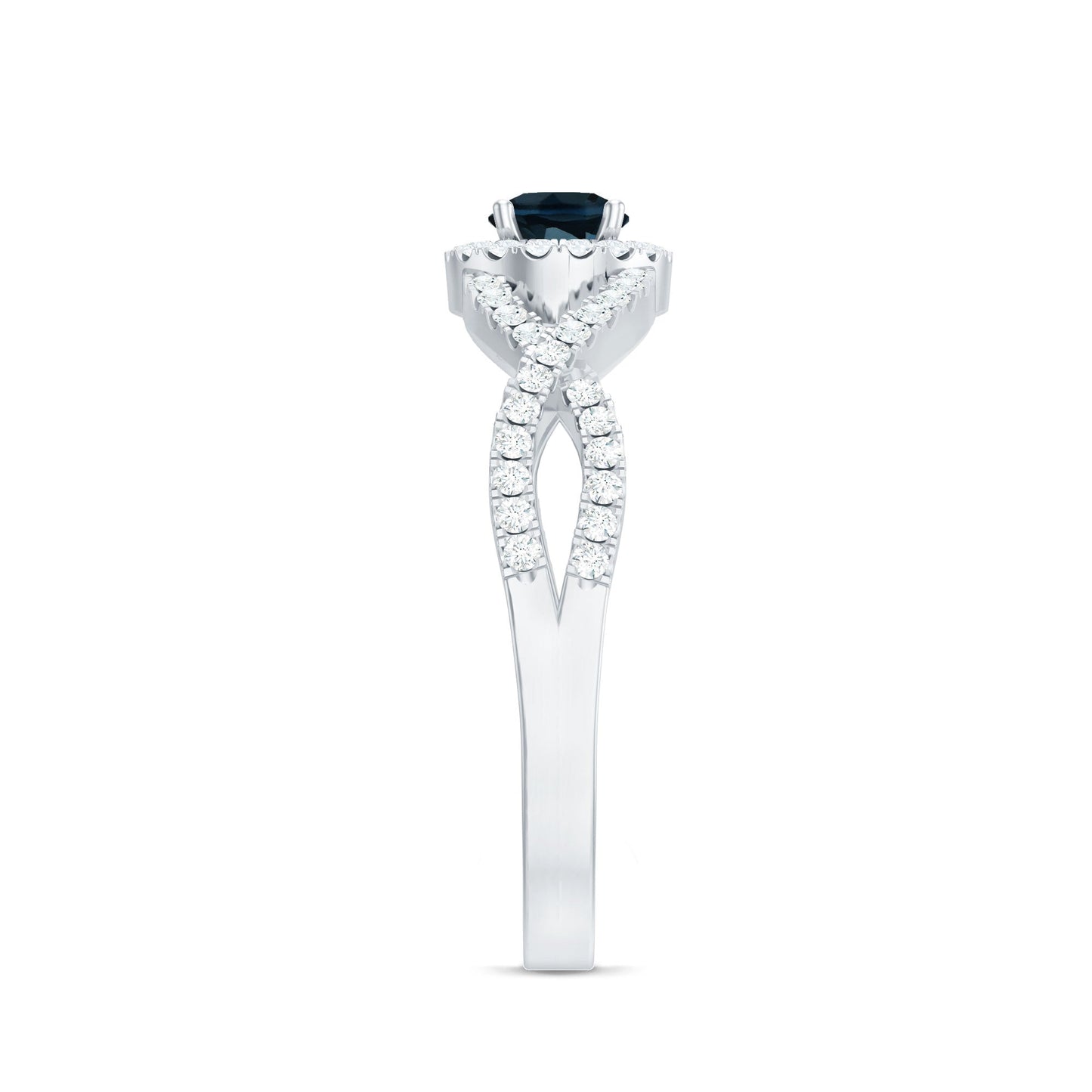 London Blue Topaz Crossover Engagement Ring with Diamond Halo