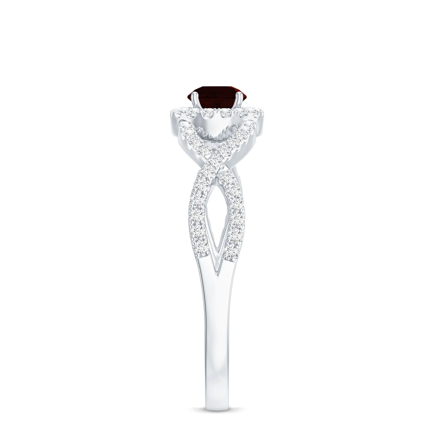 Natural Garnet Engagement Ring with Diamond Criss Cross Shank