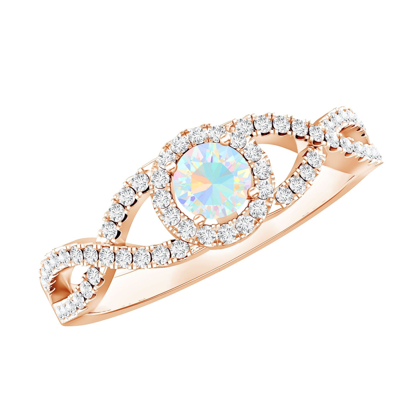 Natural Ethiopian Opal Diamond Engagement Ring with Criss Cross Shank