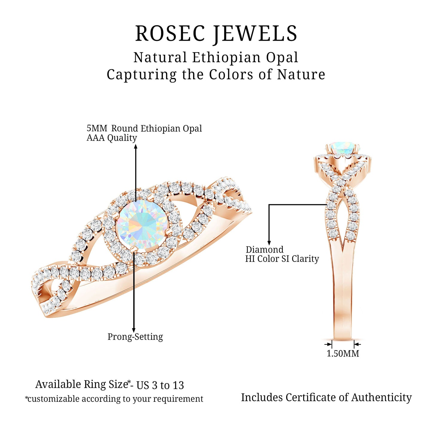 Natural Ethiopian Opal Diamond Engagement Ring with Criss Cross Shank