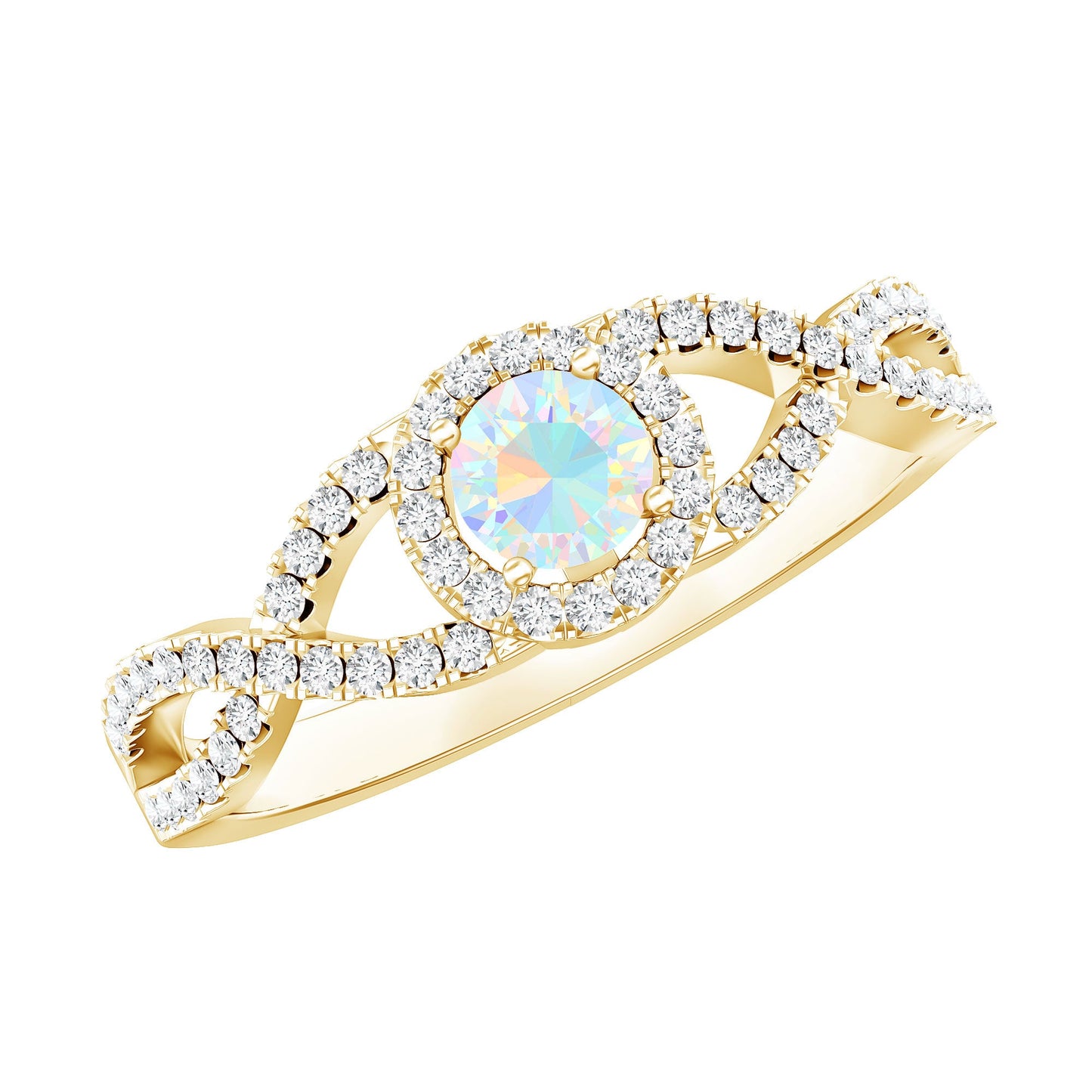 Natural Ethiopian Opal Diamond Engagement Ring with Criss Cross Shank