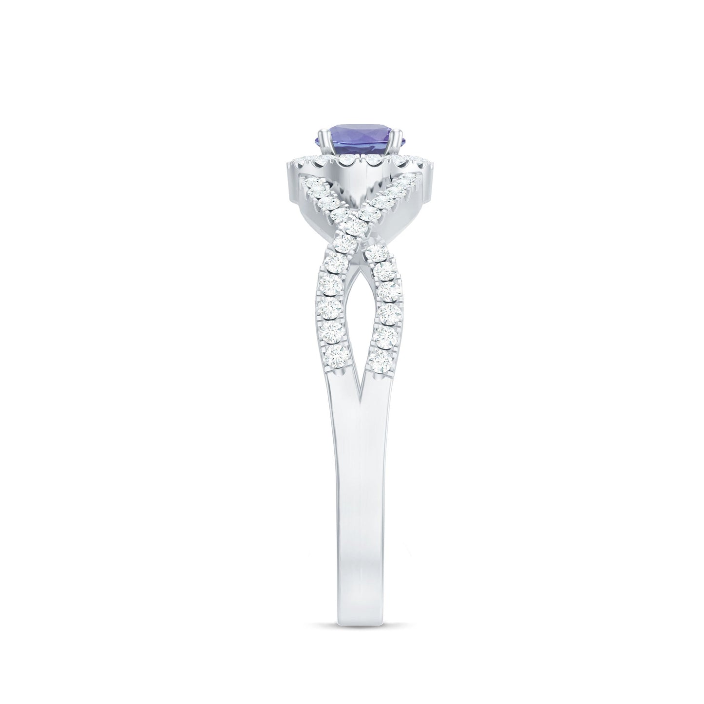 Real Tanzanite Engagement Ring with Diamond Criss Cross Shank