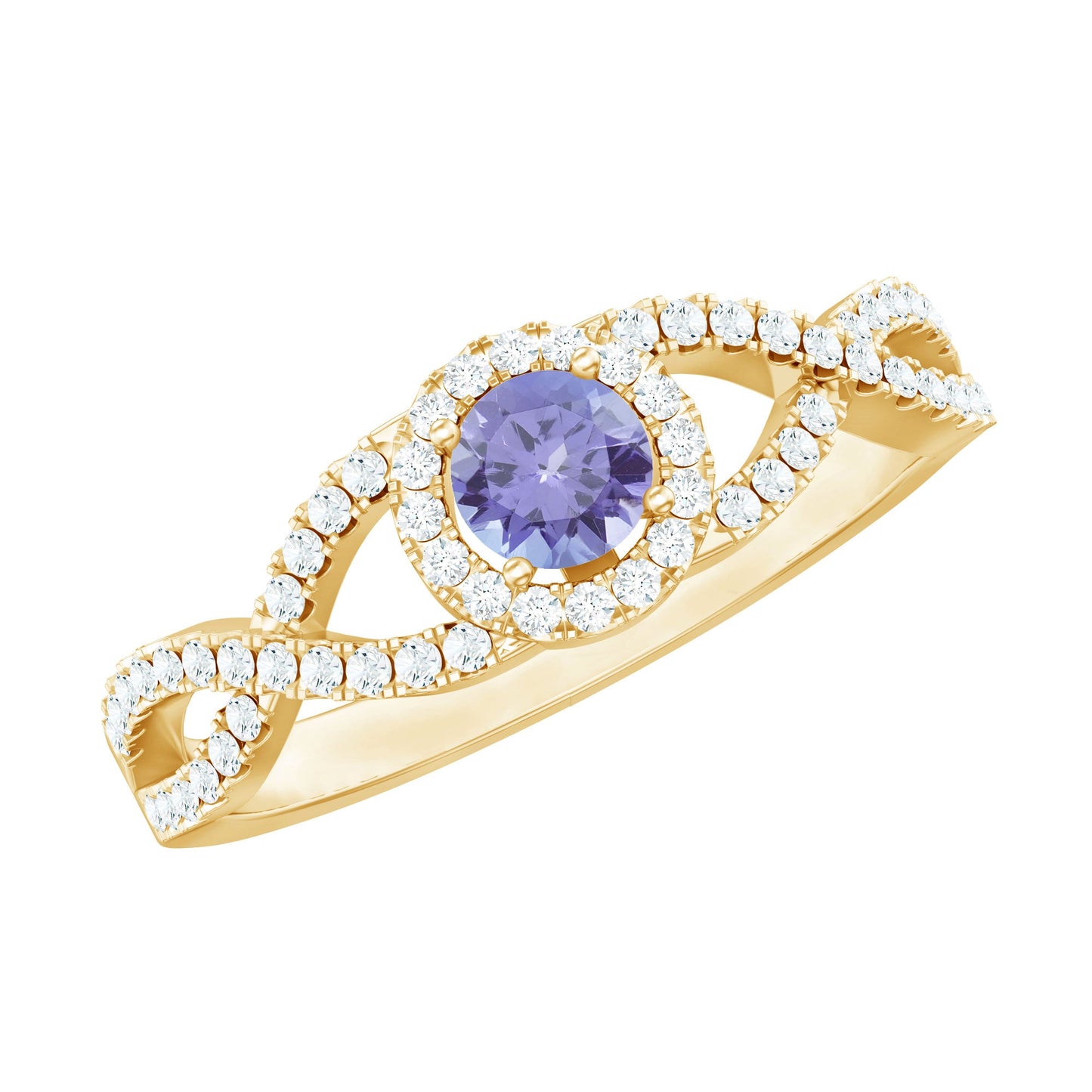 Real Tanzanite Engagement Ring with Diamond Criss Cross Shank