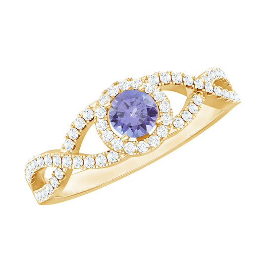 Real Tanzanite Engagement Ring with Diamond Criss Cross Shank