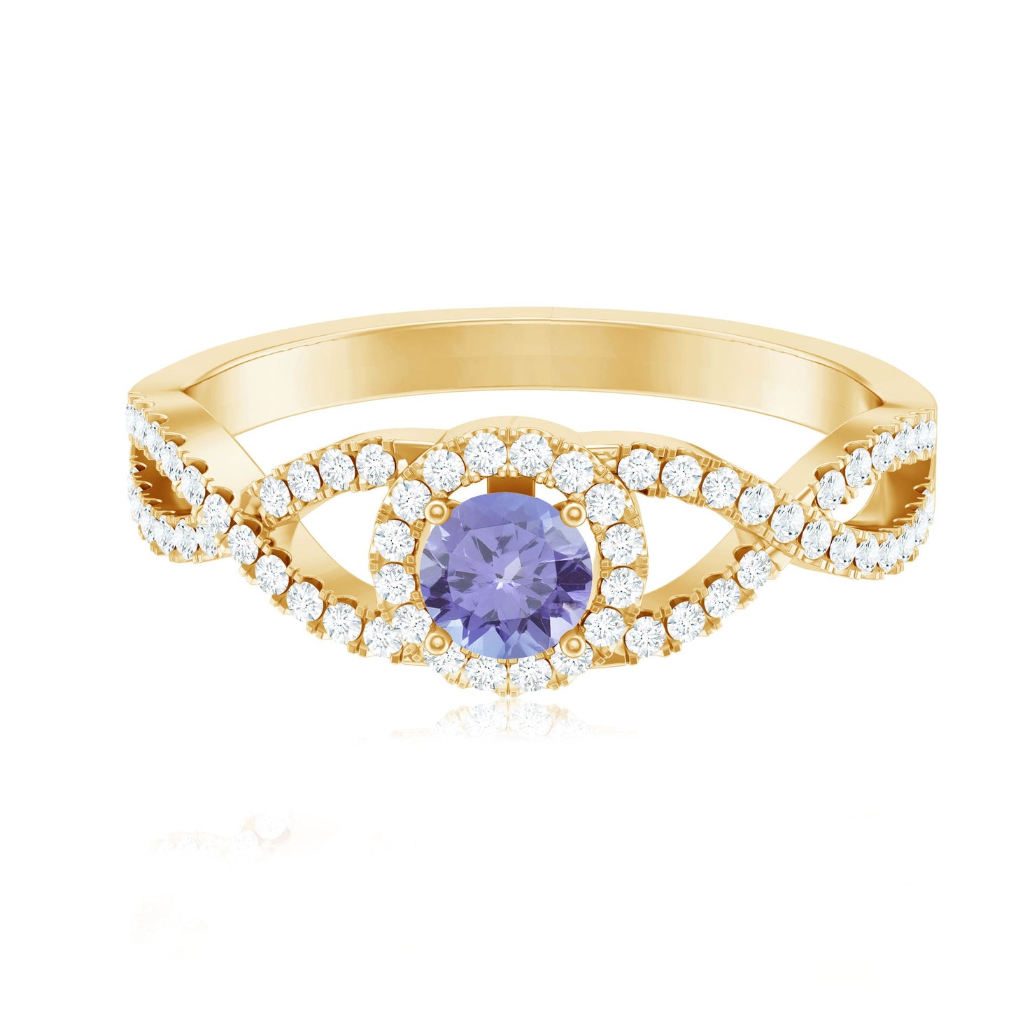 Real Tanzanite Engagement Ring with Diamond Criss Cross Shank