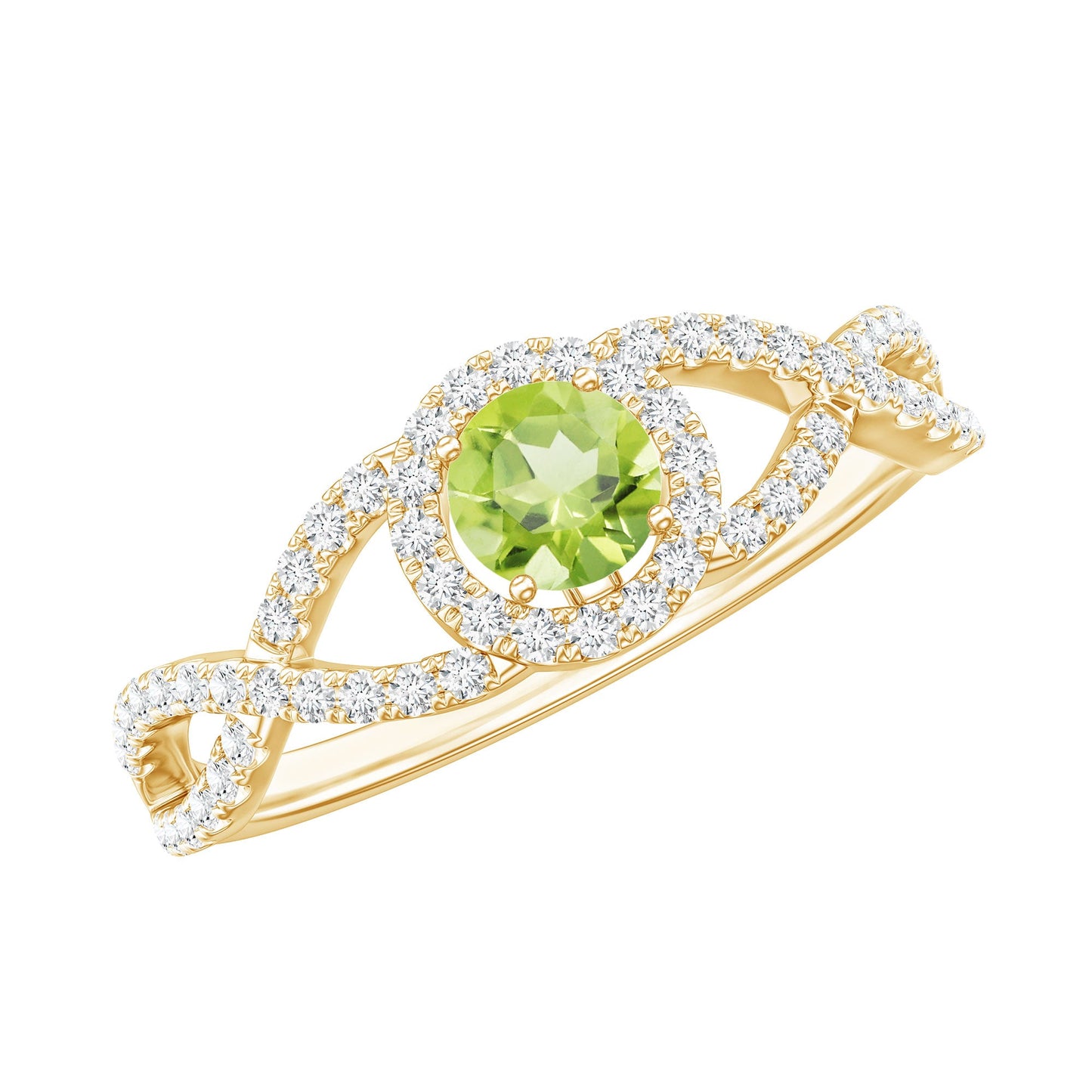Natural 0.5 Carat Peridot Engagement Ring with Diamond Criss Cross Shank