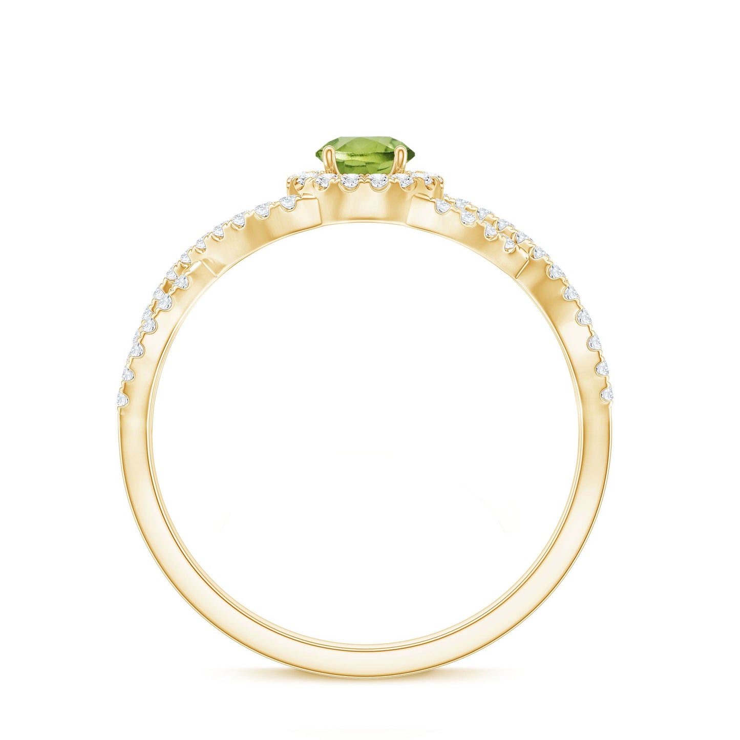 Natural 0.5 Carat Peridot Engagement Ring with Diamond Criss Cross Shank