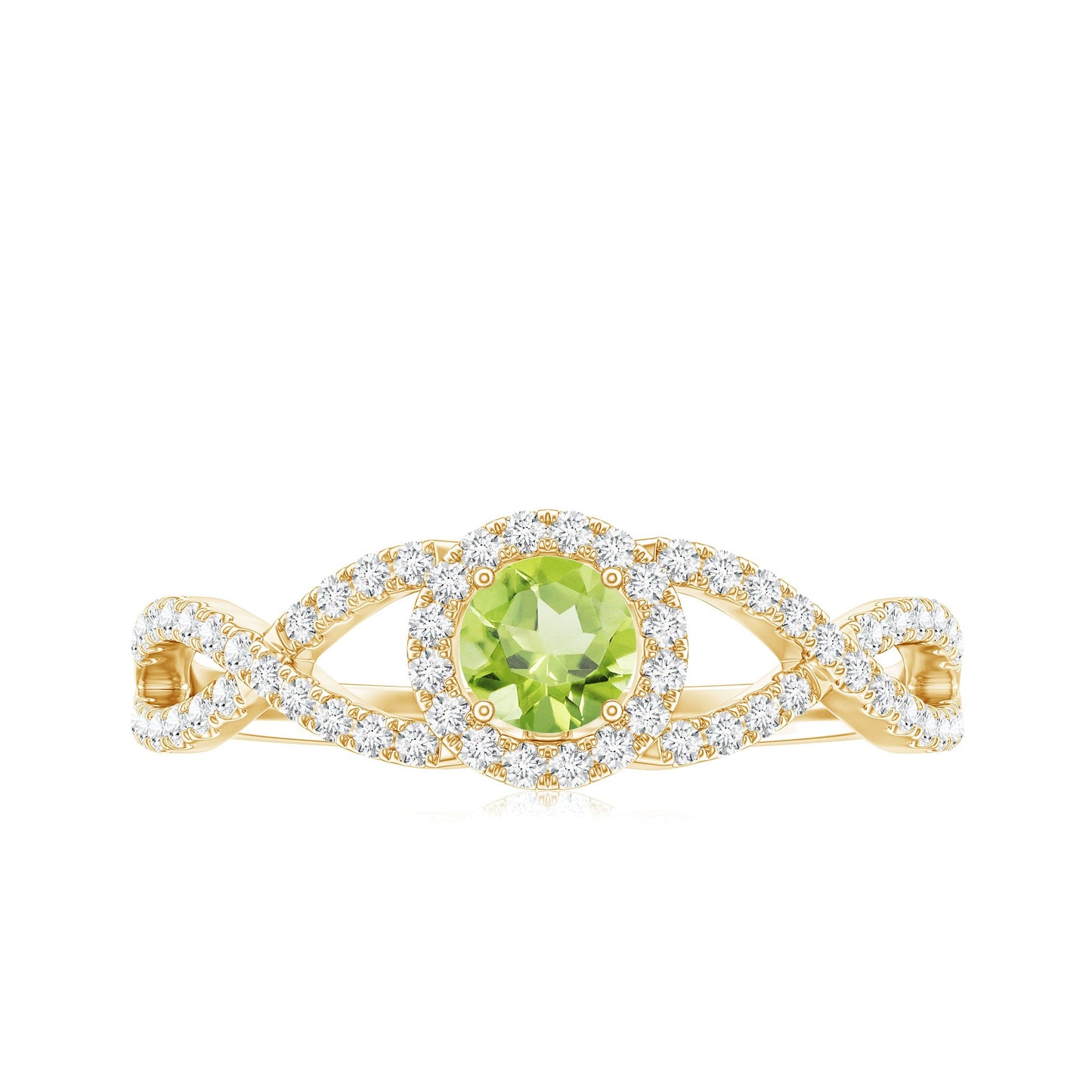 Natural 0.5 Carat Peridot Engagement Ring with Diamond Criss Cross Shank
