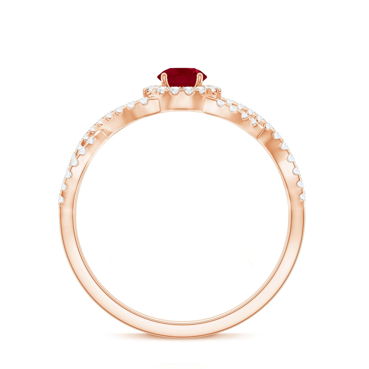 Genuine Ruby Engagement Ring with Diamond Criss Cross Shank