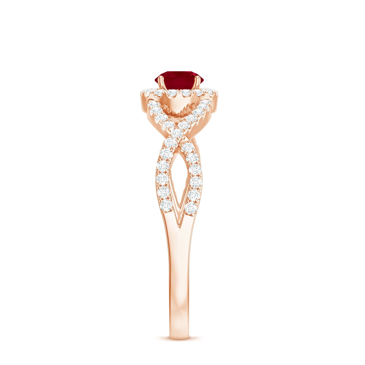 Genuine Ruby Engagement Ring with Diamond Criss Cross Shank