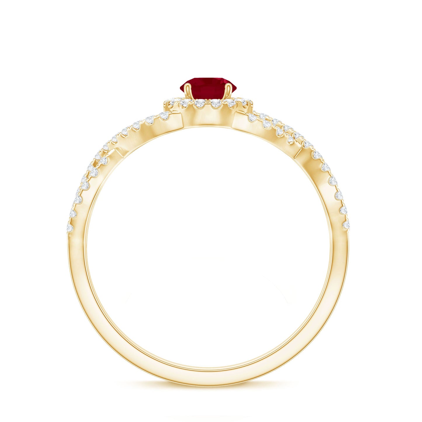 Genuine Ruby Engagement Ring with Diamond Criss Cross Shank