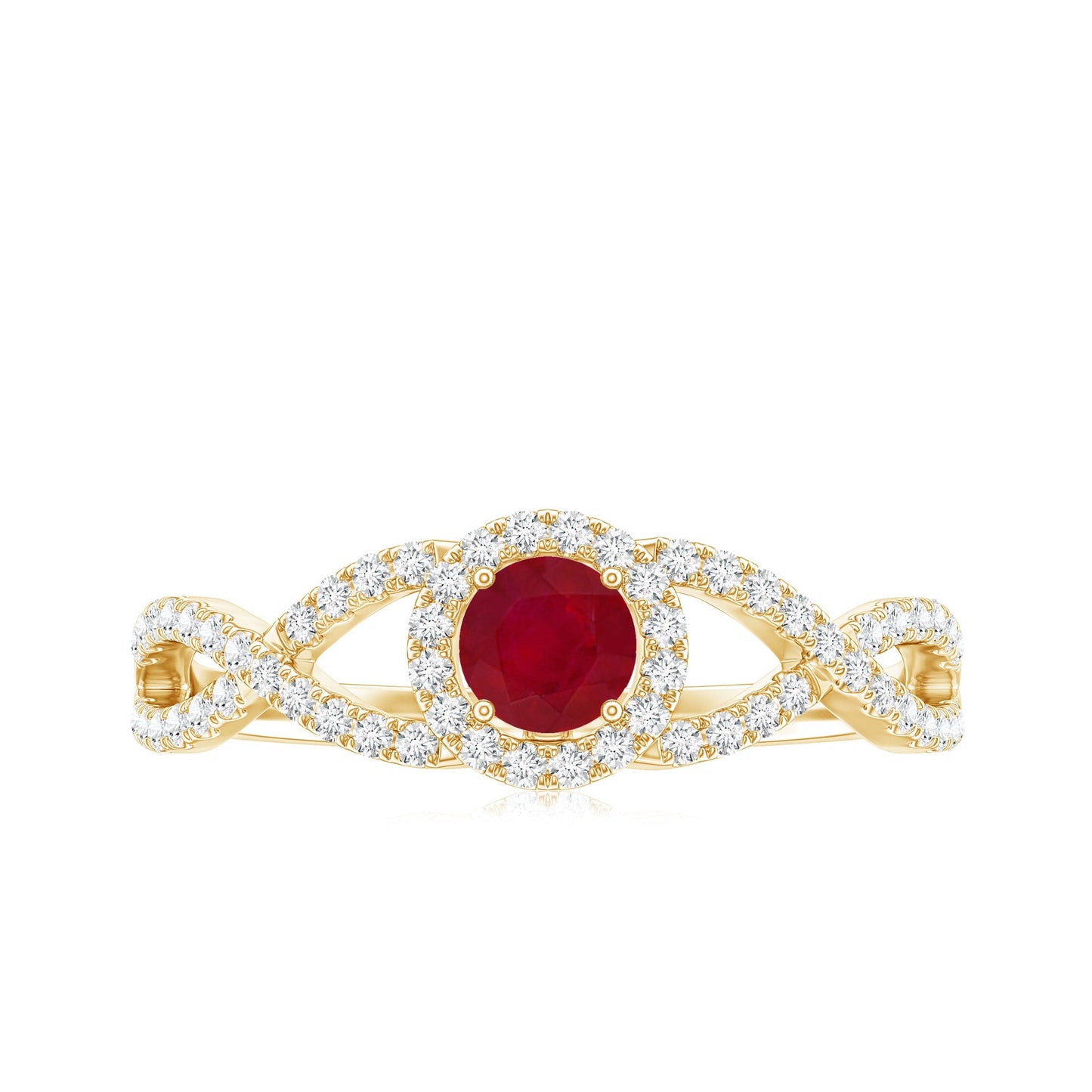 Genuine Ruby Engagement Ring with Diamond Criss Cross Shank
