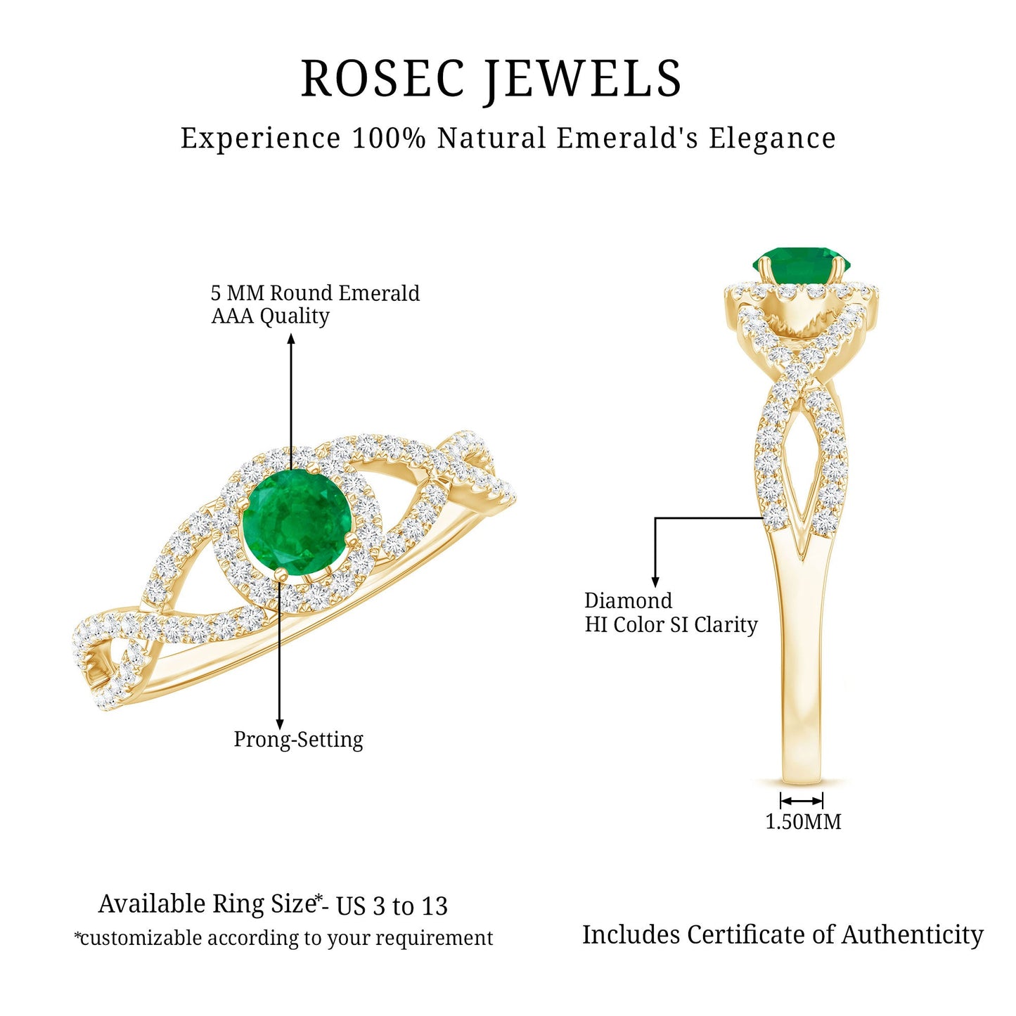 Real Emerald and Diamond Criss Cross Engagement Ring