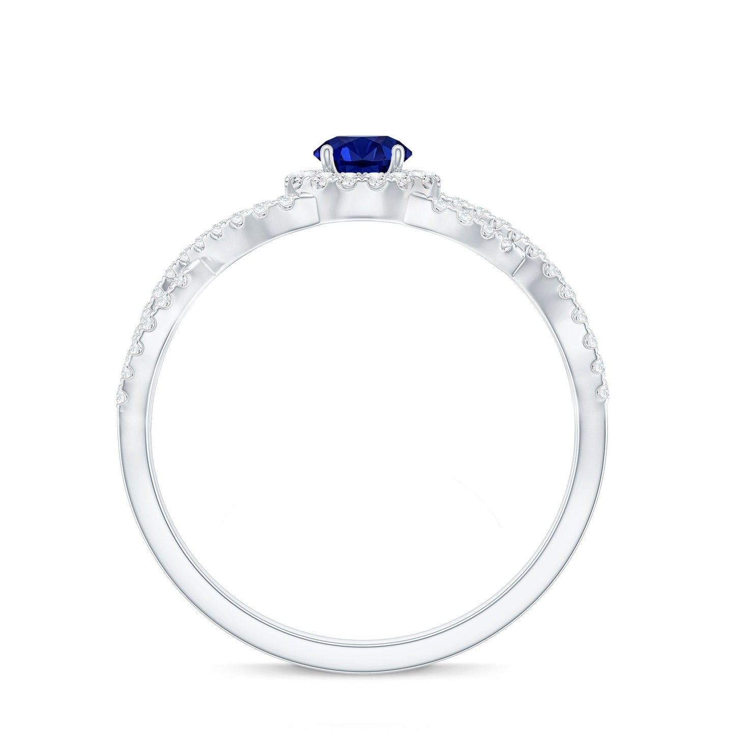 Certified 0.6 Carat Lab Grown Blue Sapphire Crossover Engagement Ring with Diamond