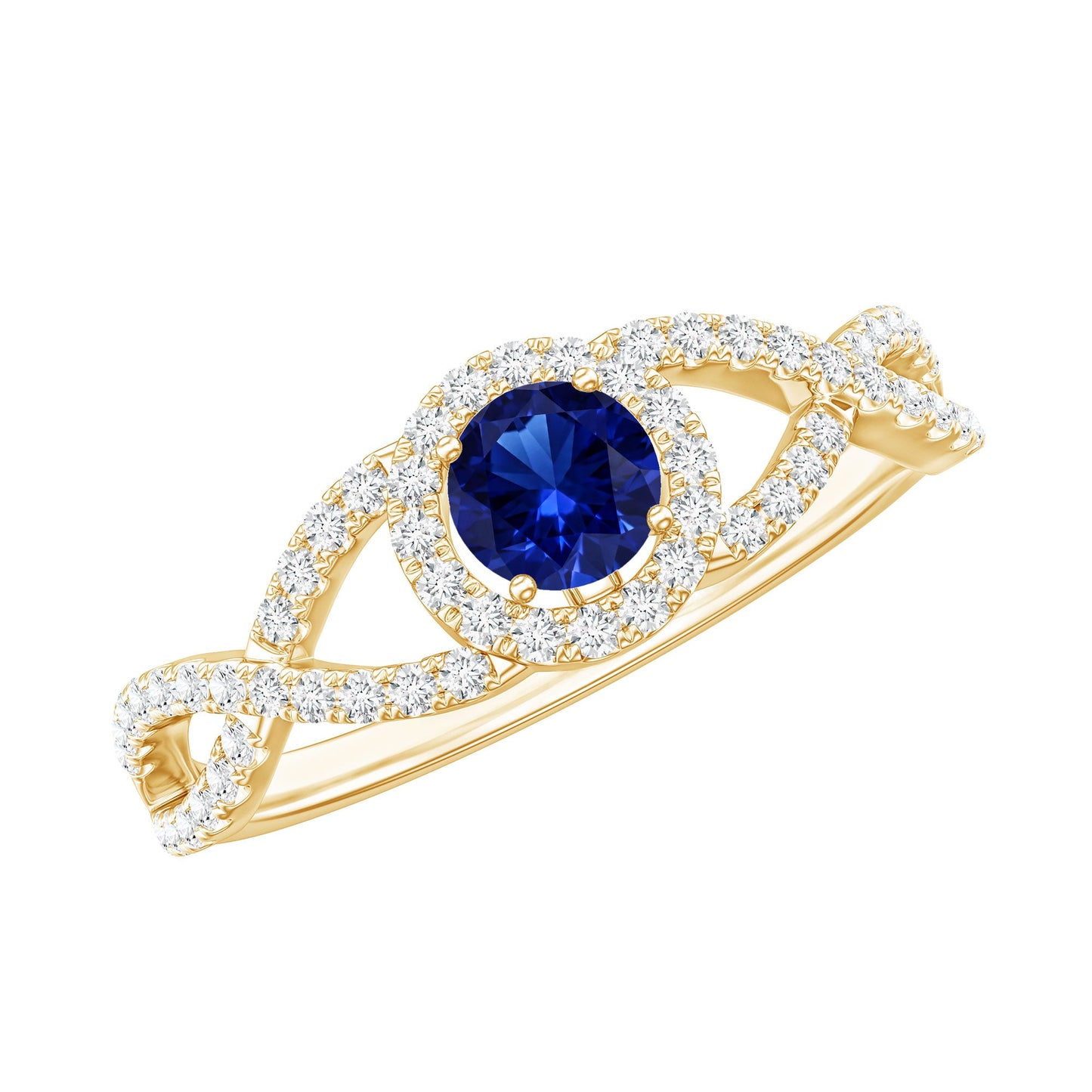Certified 0.6 Carat Lab Grown Blue Sapphire Crossover Engagement Ring with Diamond