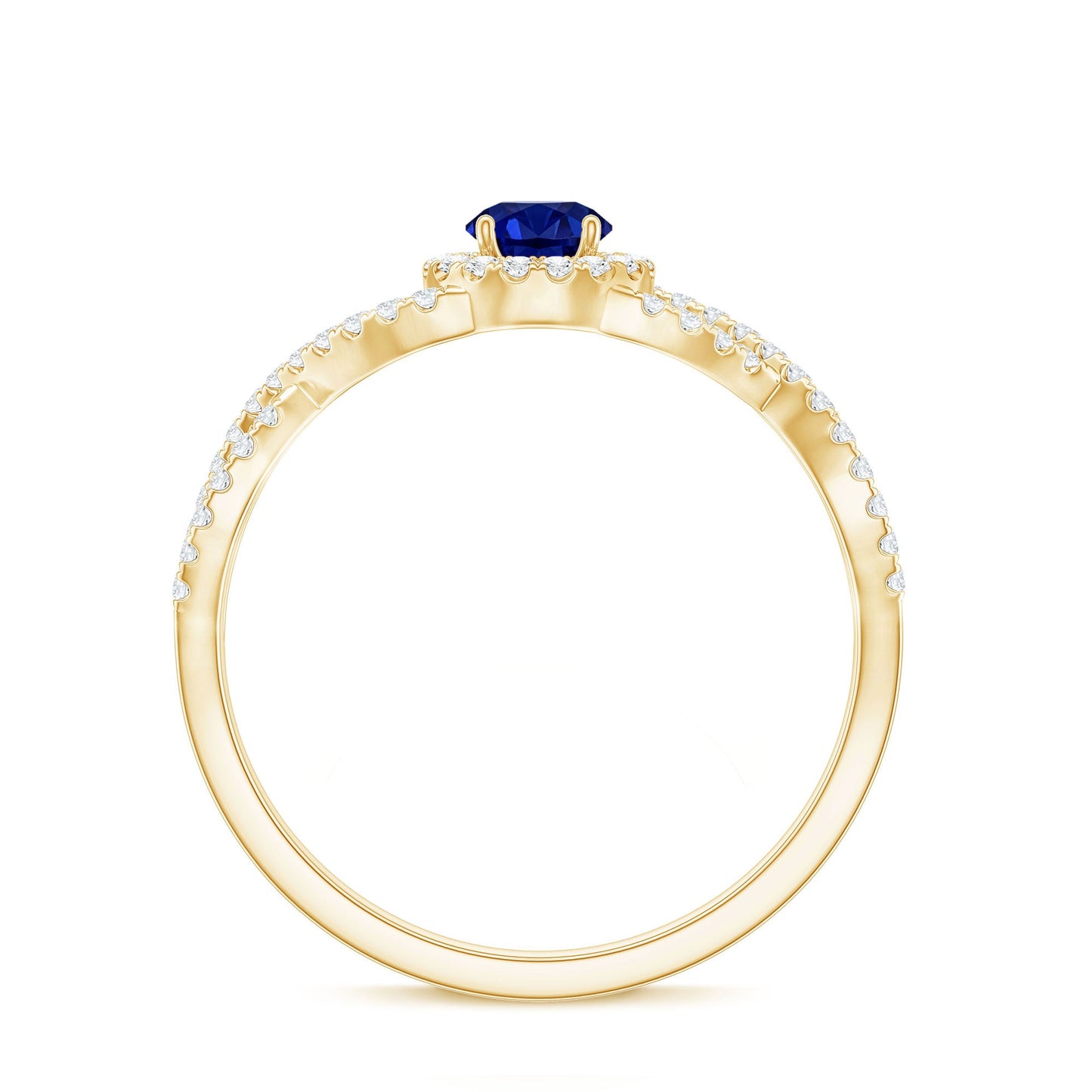 Certified 0.6 Carat Lab Grown Blue Sapphire Crossover Engagement Ring with Diamond