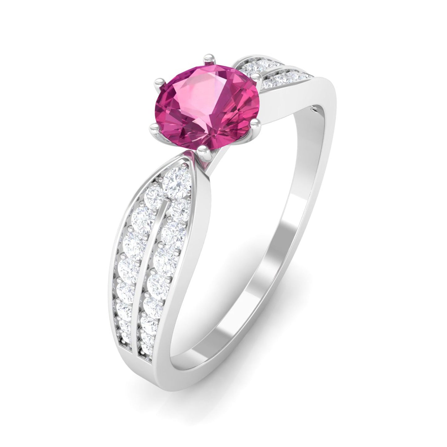 0.4 Carat Pink Tourmaline Engagement Ring with Diamond Side Stones