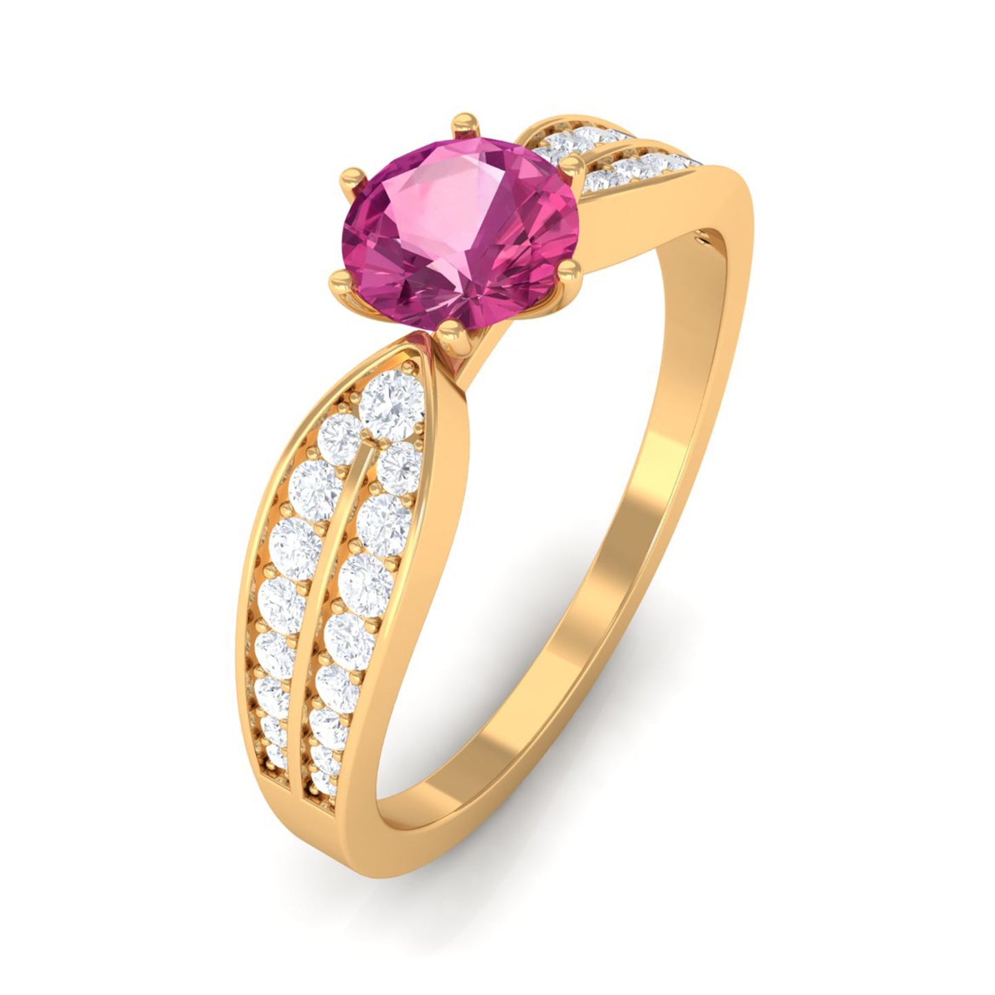 0.4 Carat Pink Tourmaline Engagement Ring with Diamond Side Stones