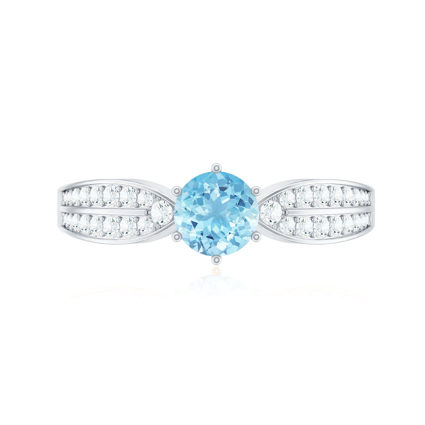 Real Aquamarine Elegant Engagement Ring with Diamond Side Stones