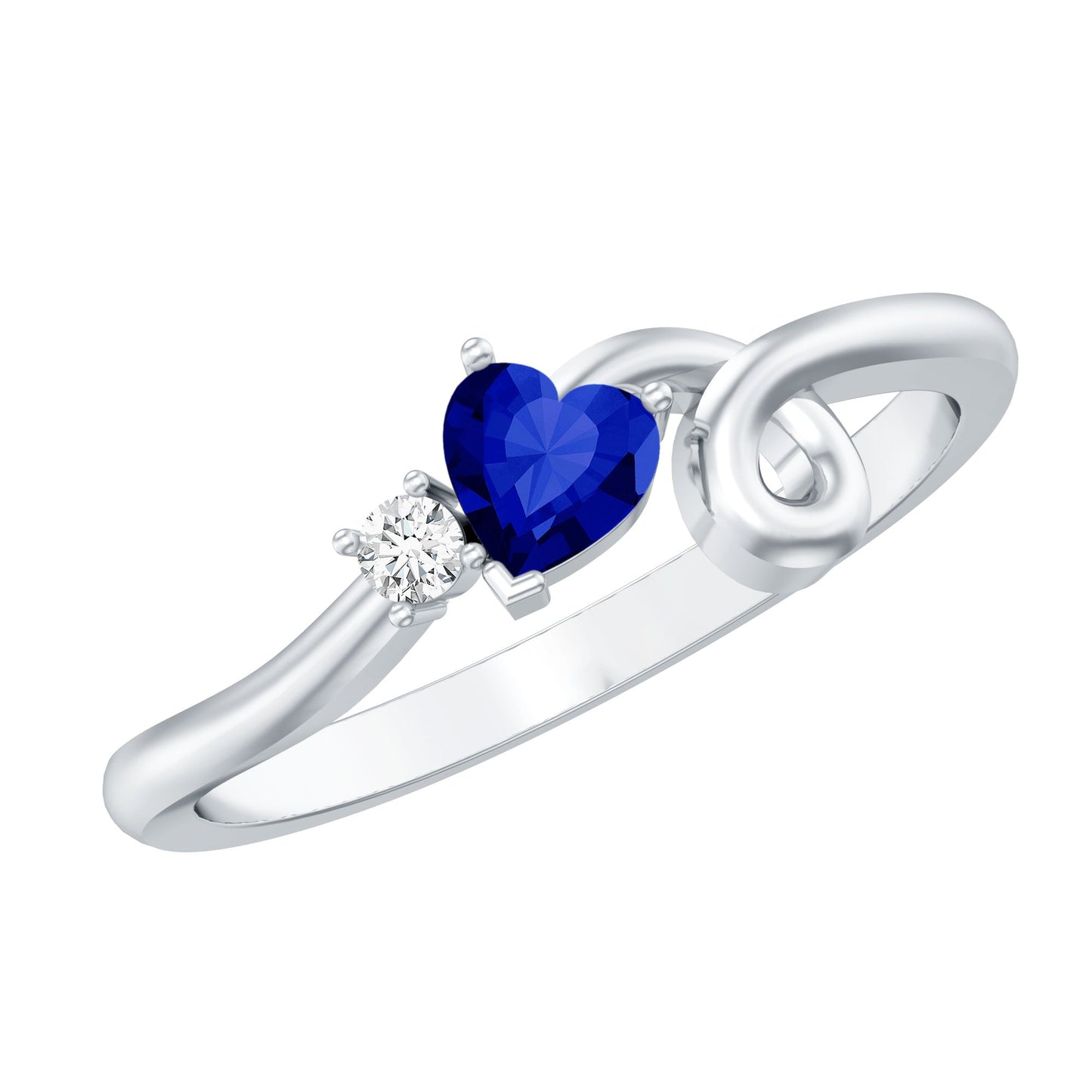 Certified Lab Grown Blue Sapphire Twisted Heart Promise Ring