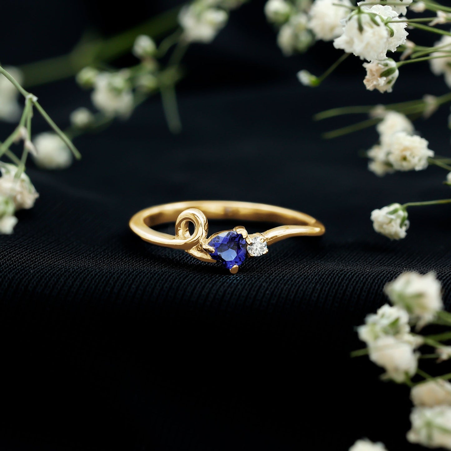 Certified Lab Grown Blue Sapphire Twisted Heart Promise Ring
