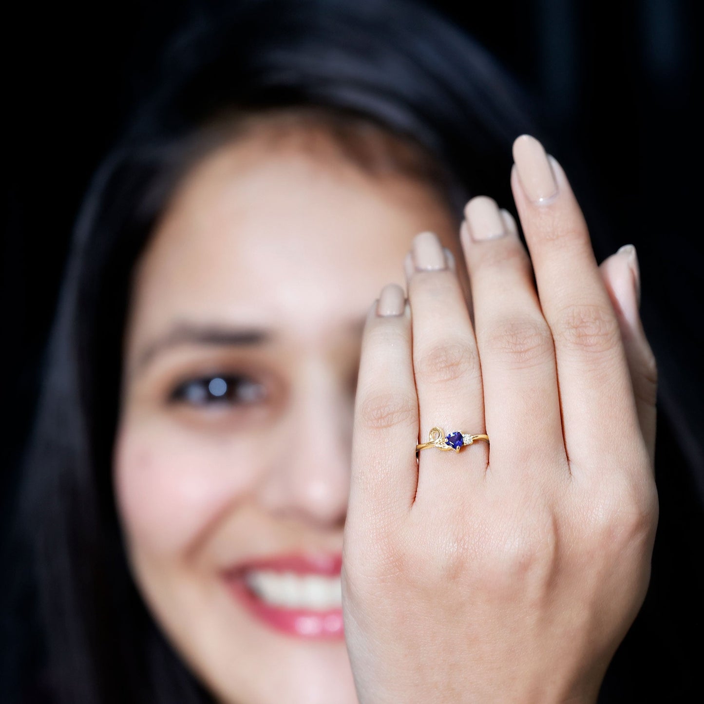 Certified Lab Grown Blue Sapphire Twisted Heart Promise Ring