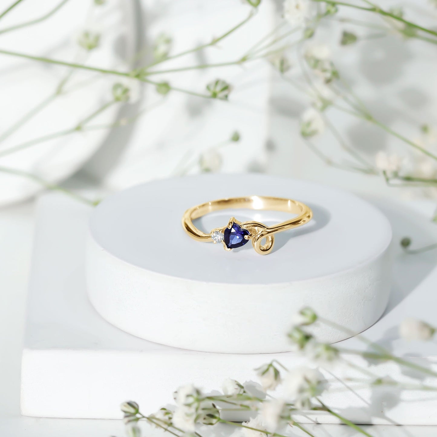 Certified Lab Grown Blue Sapphire Twisted Heart Promise Ring