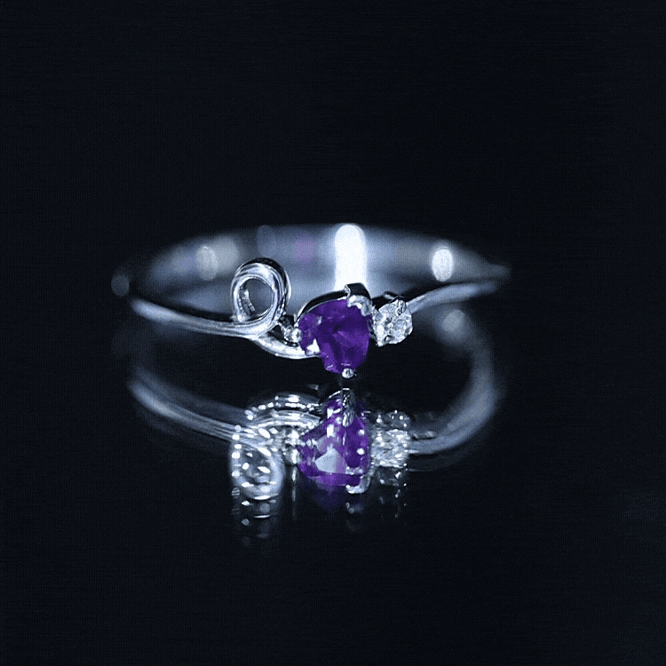 Heart Shape Real Amethyst and Diamond Twisted Promise Ring