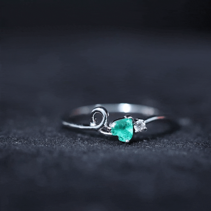 Real Emerald and Diamond Heart Promise Ring with Twisted Shank