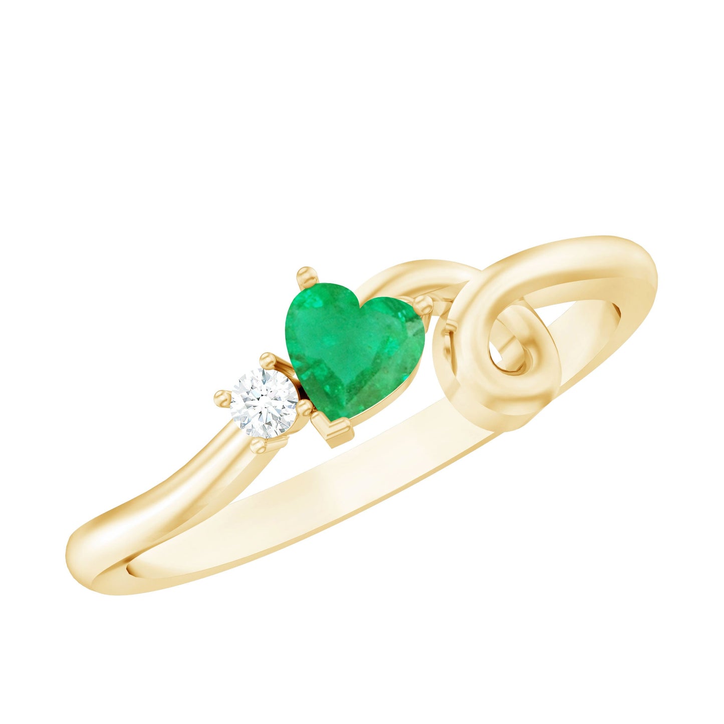 Real Emerald and Diamond Heart Promise Ring with Twisted Shank