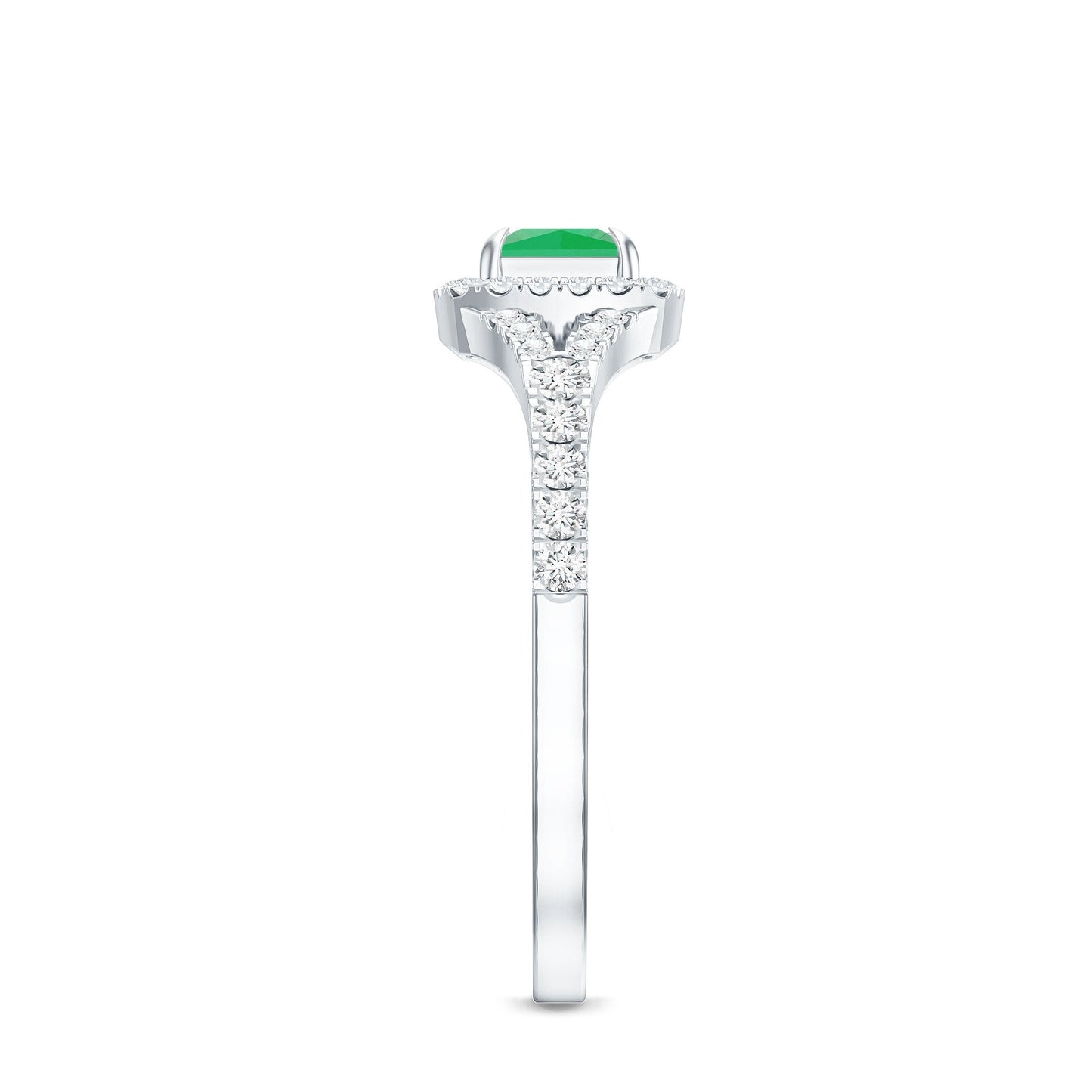 Princess Cut Emerald Engagement Ring with Diamond Split Shank