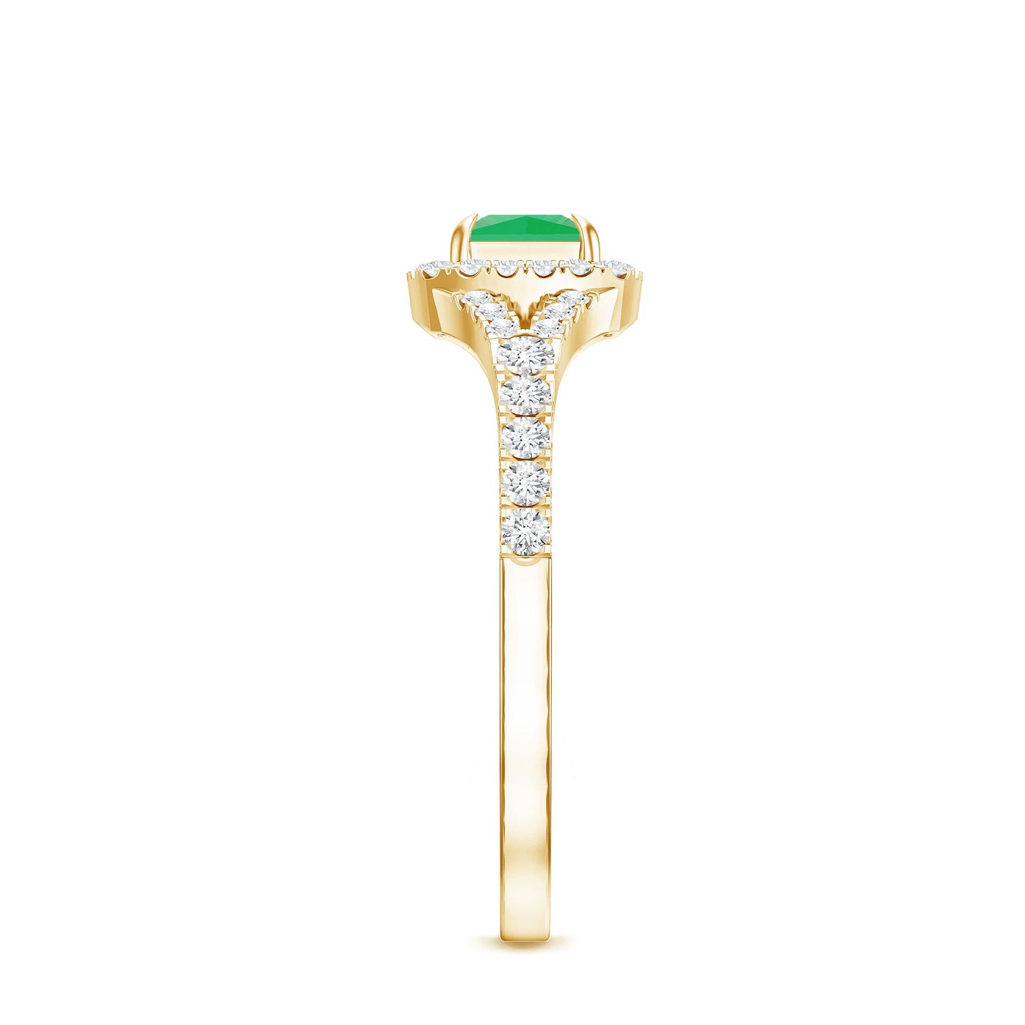 Princess Cut Emerald Engagement Ring with Diamond Split Shank