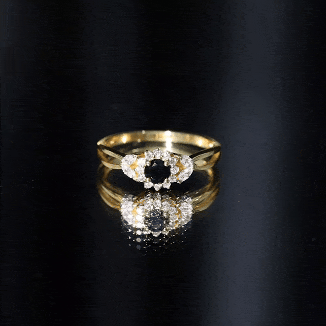 Natural Black Onyx and Diamond Floral Engagement Ring