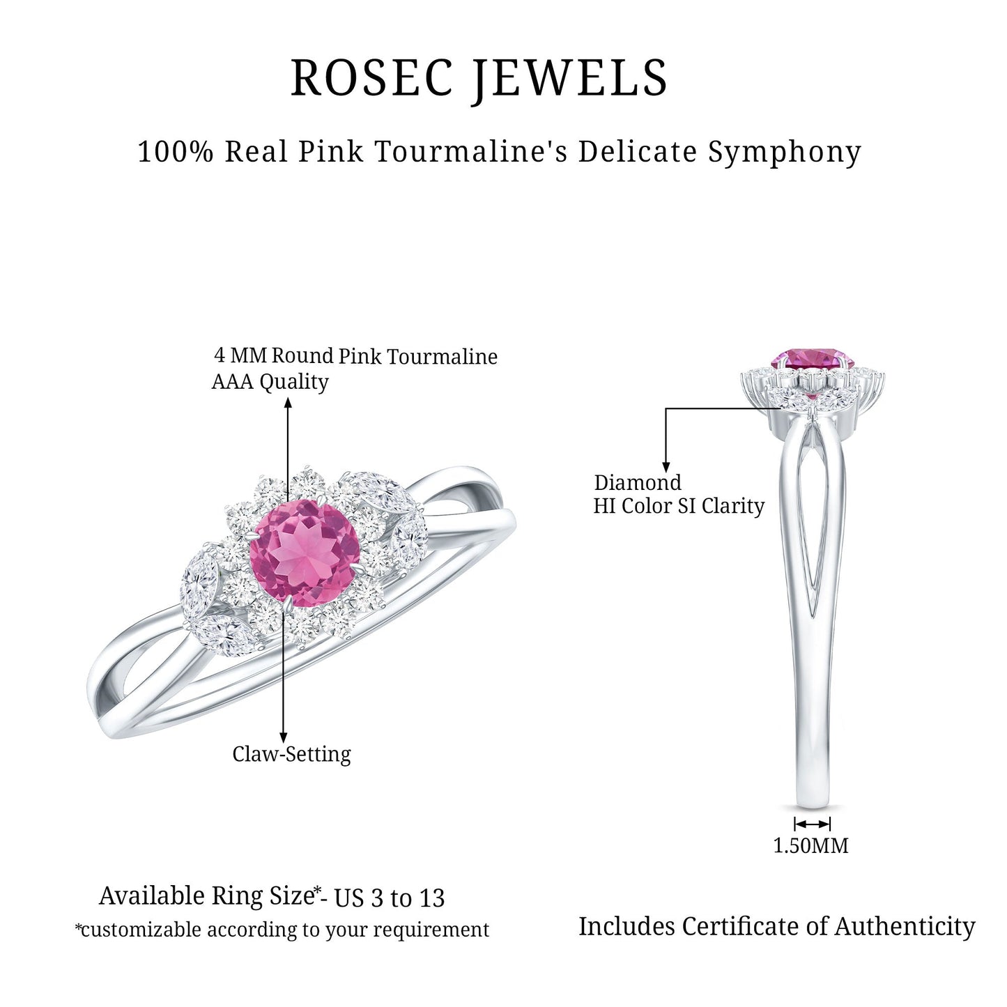 Pink Tourmaline and Diamond Flower Engagement Ring with Split Shank