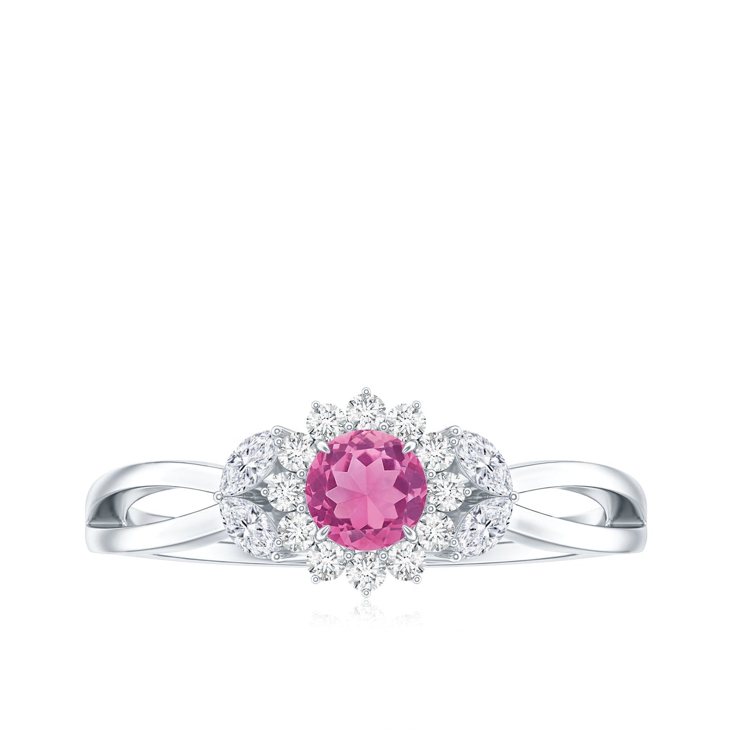 Pink Tourmaline and Diamond Flower Engagement Ring with Split Shank