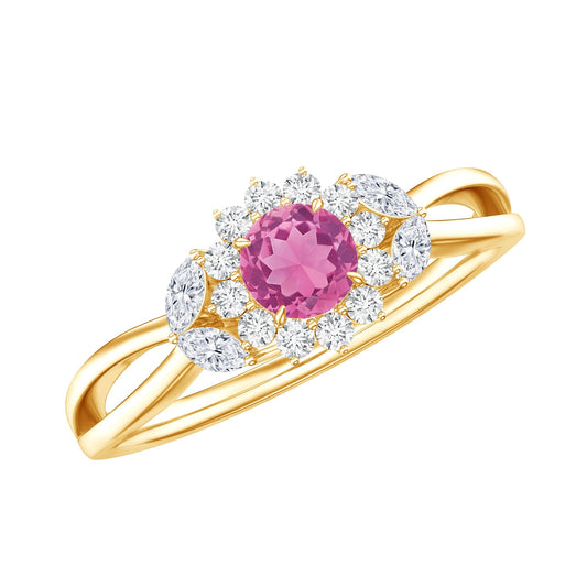 Pink Tourmaline and Diamond Flower Engagement Ring with Split Shank