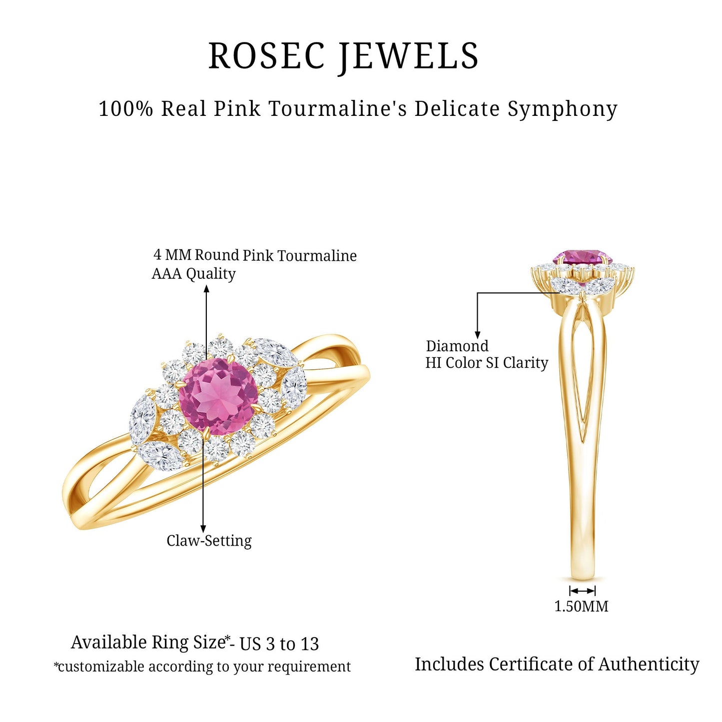 Pink Tourmaline and Diamond Flower Engagement Ring with Split Shank
