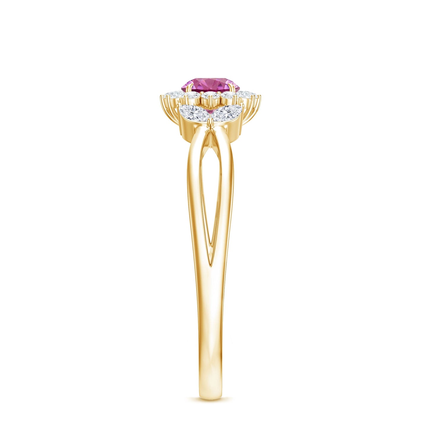 Pink Tourmaline and Diamond Flower Engagement Ring with Split Shank
