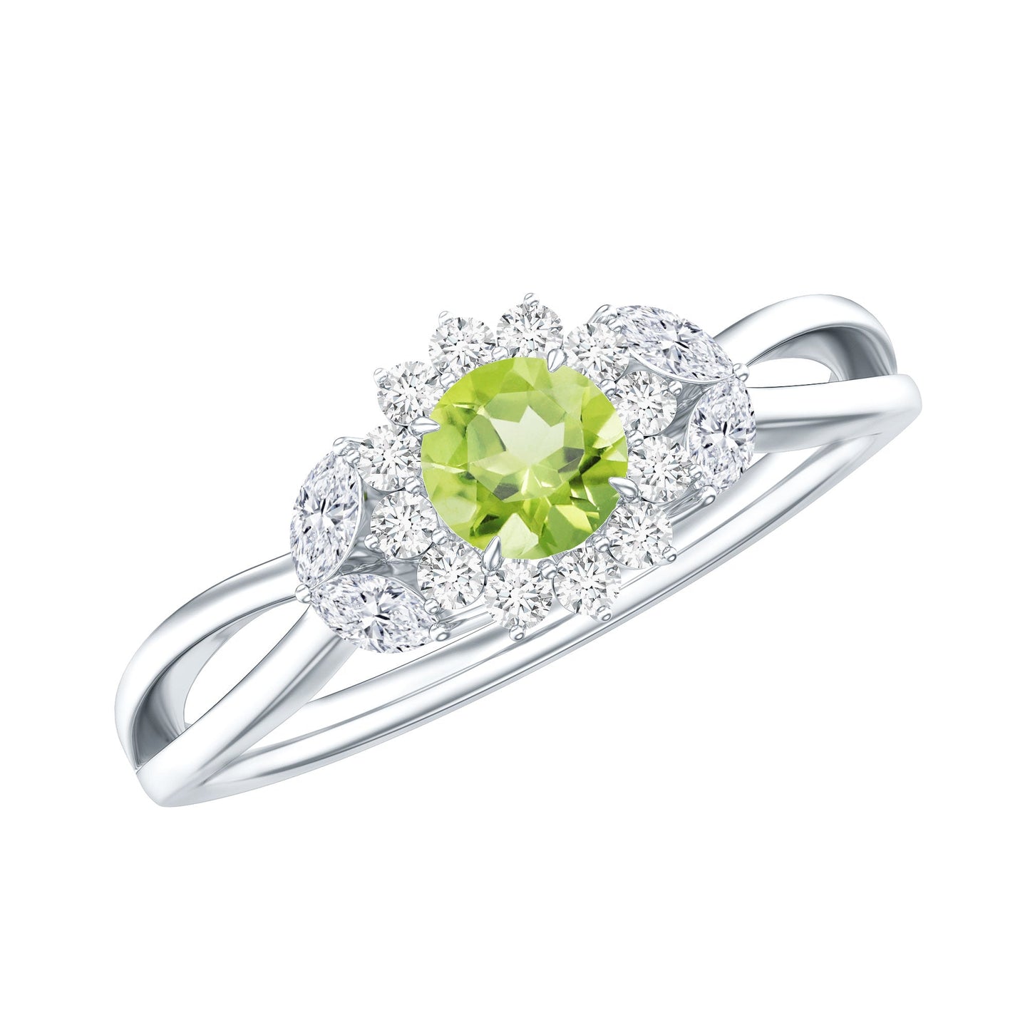 Natural 0.5 Carat Peridot Flower Engagement Ring with Diamond