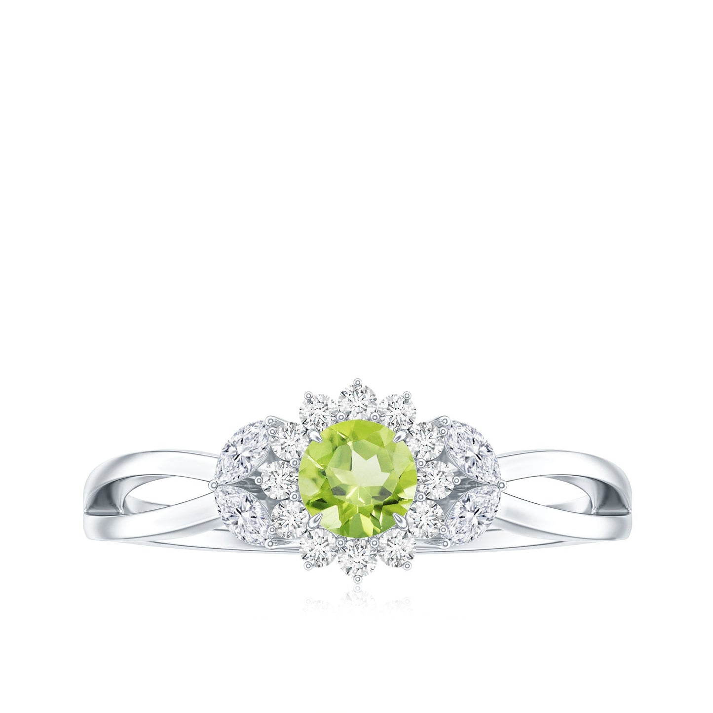Natural 0.5 Carat Peridot Flower Engagement Ring with Diamond