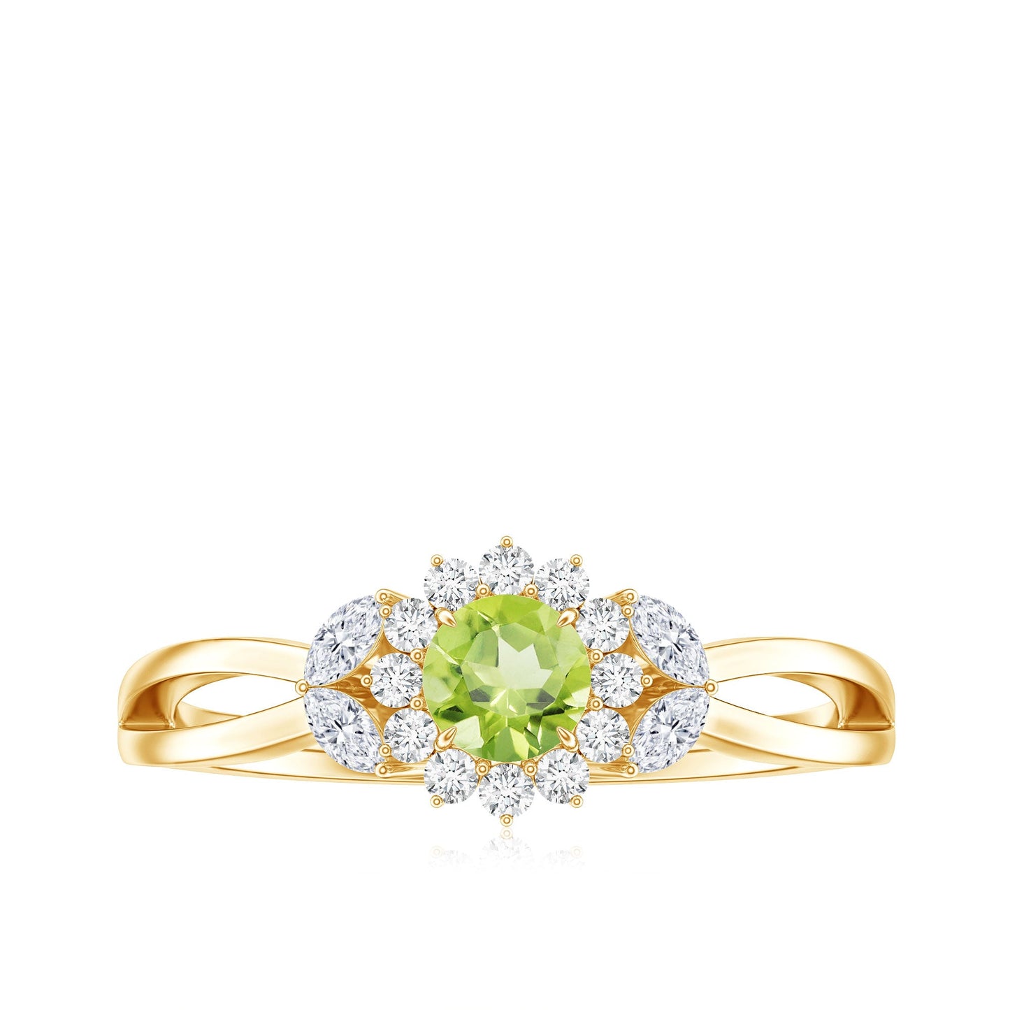 Natural 0.5 Carat Peridot Flower Engagement Ring with Diamond
