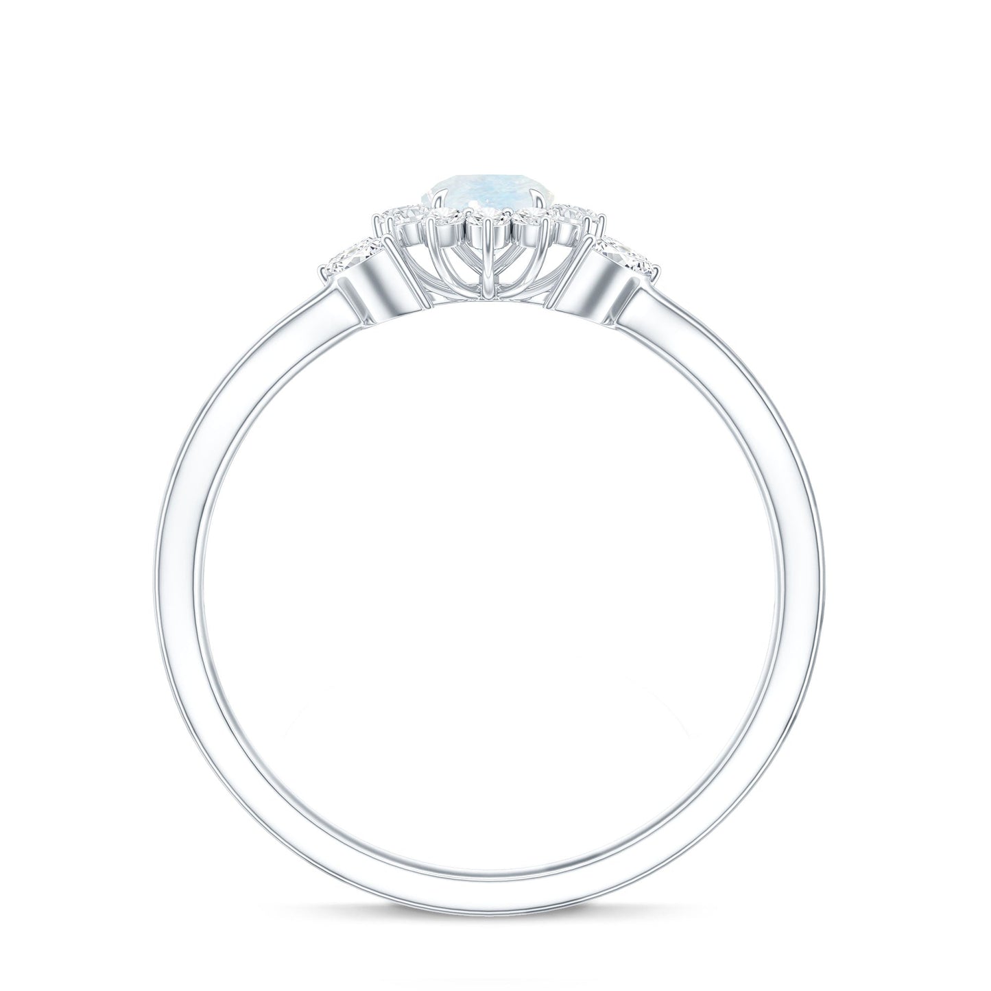 Real Moonstone and Diamond Flower Engagement Ring with Split Shank