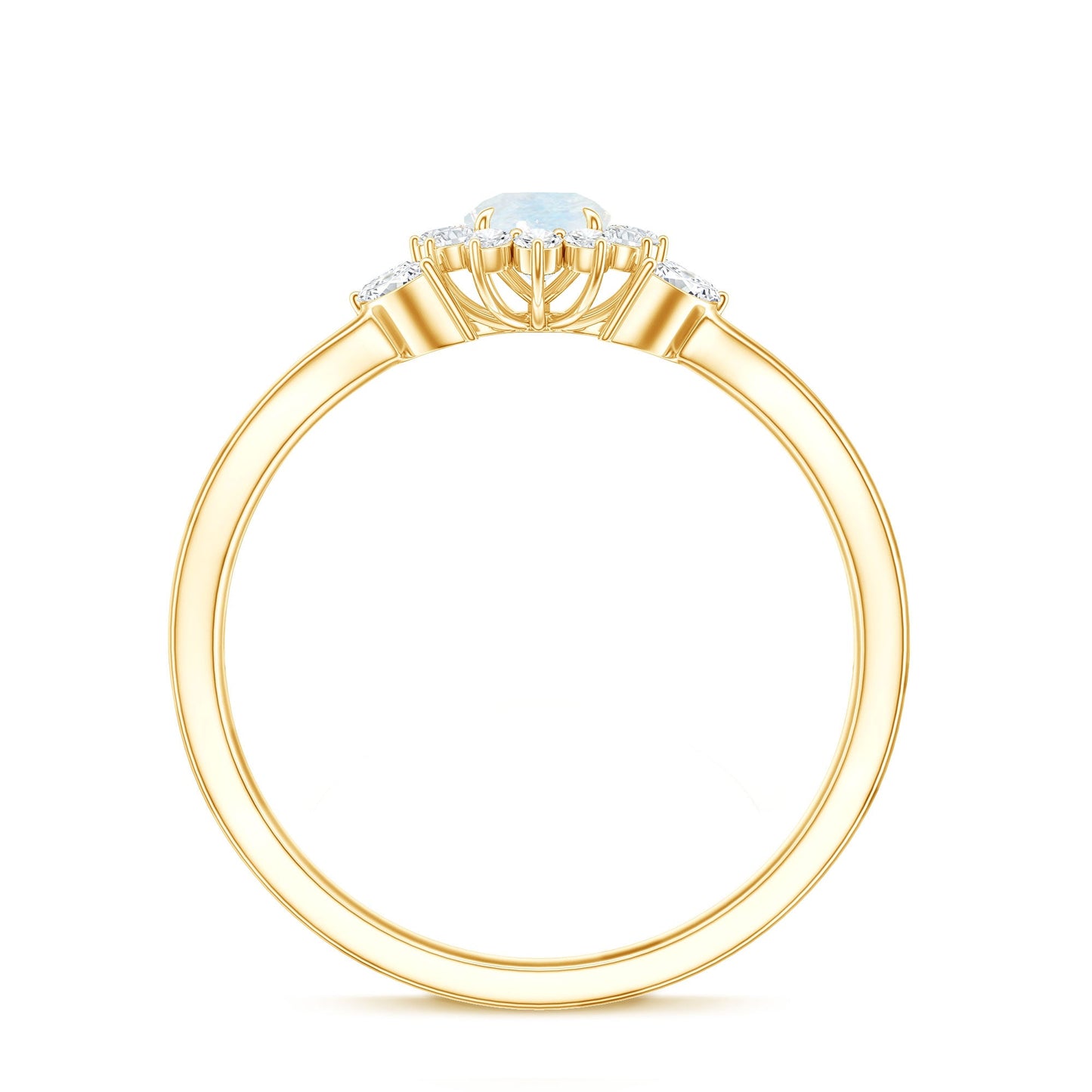 Real Moonstone and Diamond Flower Engagement Ring with Split Shank