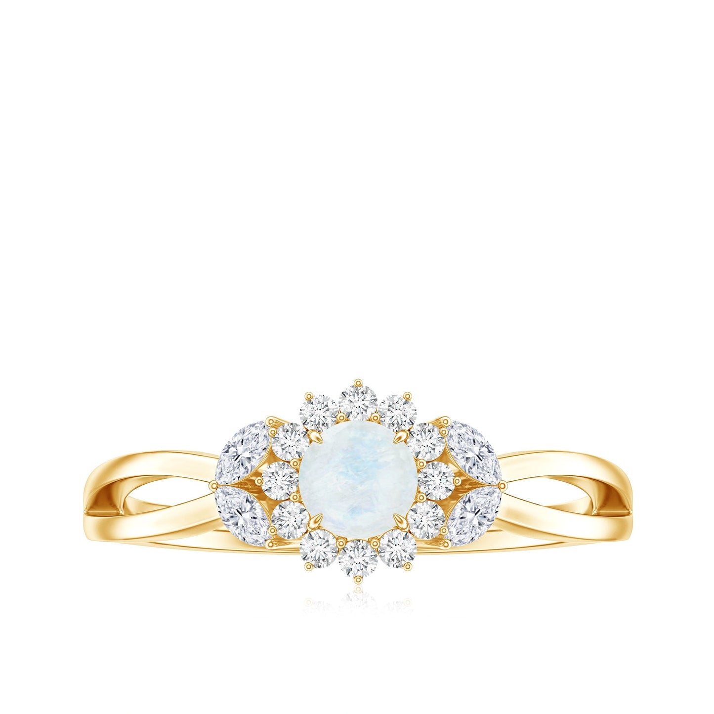 Real Moonstone and Diamond Flower Engagement Ring with Split Shank